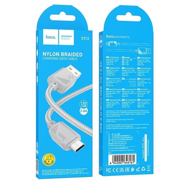 HOCO USB-A til Micro-USB Kabel 2.4A X113 1 m - Grå Grå