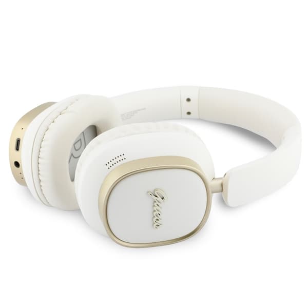 Guess On-Ear Hörlurar Bluetooth ENC Rectangle Metal Script - Vit