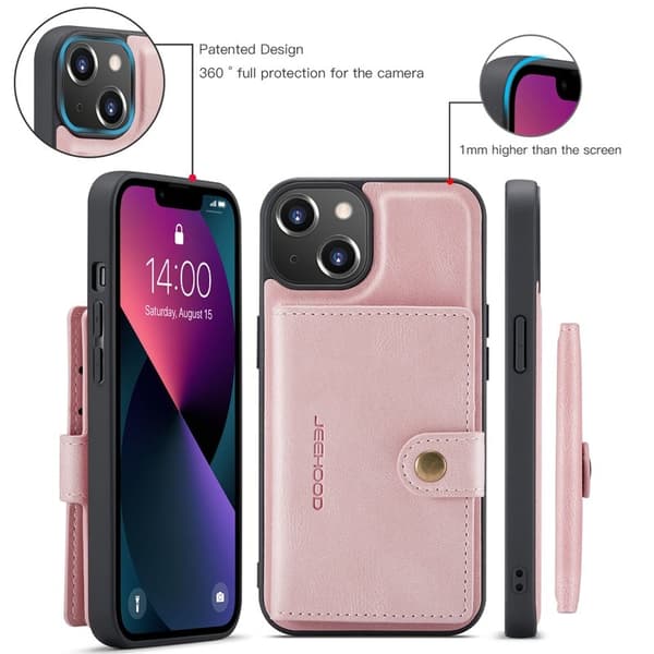 JEEHOOD Mobilskal till iPhone 13 mini Äkta Läder - Rosa