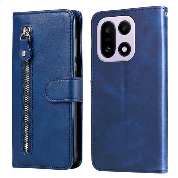 OnePlus 15 5G Plånboksfodral Zipper Pocket Konstläder - Blå Blå