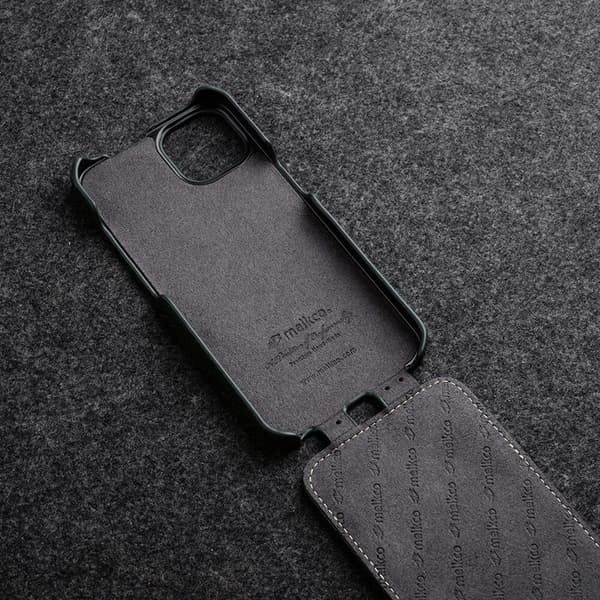 MELKCO Mobilskal till iPhone 15 Anti-drop Vertikal Flip Äkta Läder+PC - Grön