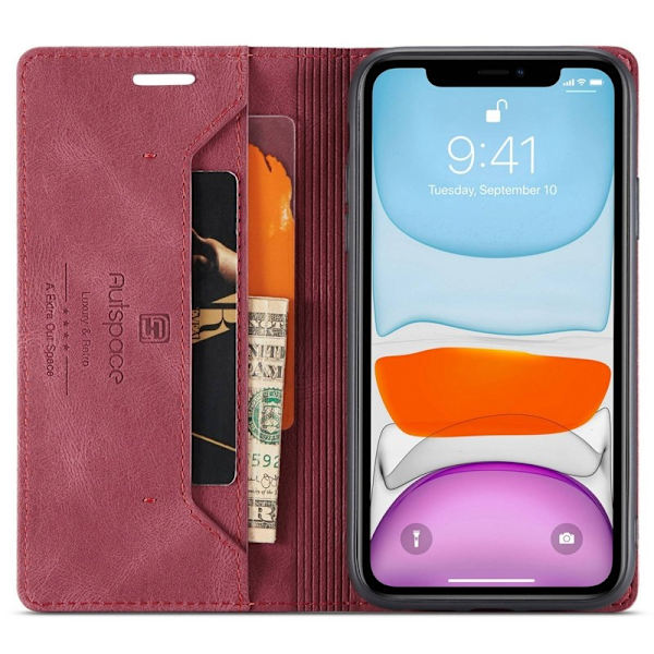 AUTSPACE A01 iPhone 11 Pro Plånboksfodral Konstläder - Röd