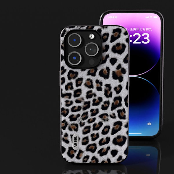 ABEEL Mobilskal till iPhone 13 Pro Max PU Läder Leopard Silver