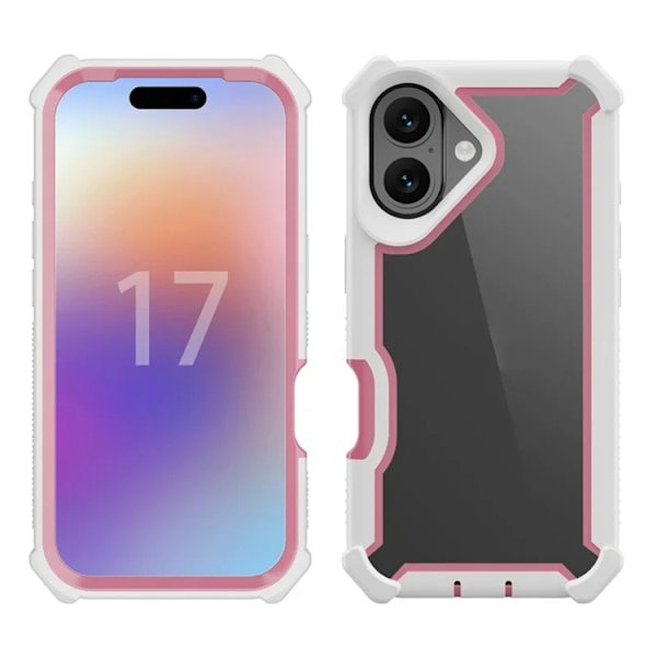 Mobilskal till iPhone 17 TPU + PC Shockproof - Vit/Rosa Rosa