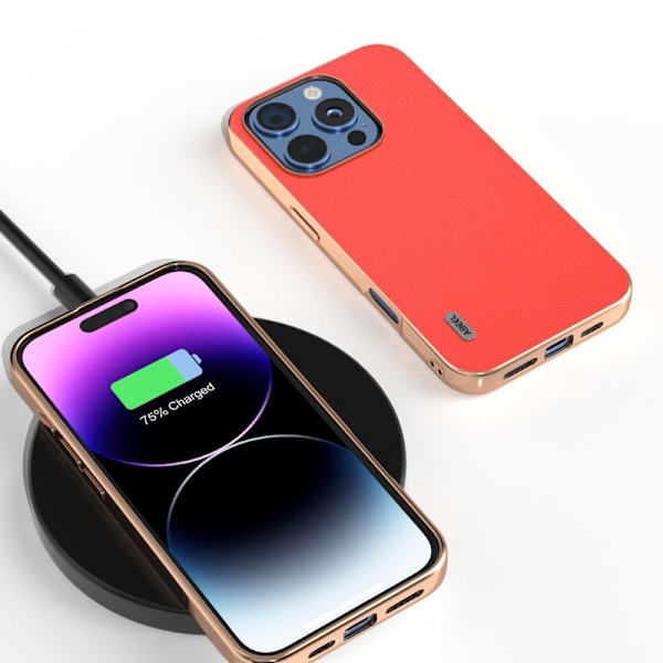 ABEEL Mobilskal till iPhone 16 Pro Electroplating Röd äkta läder