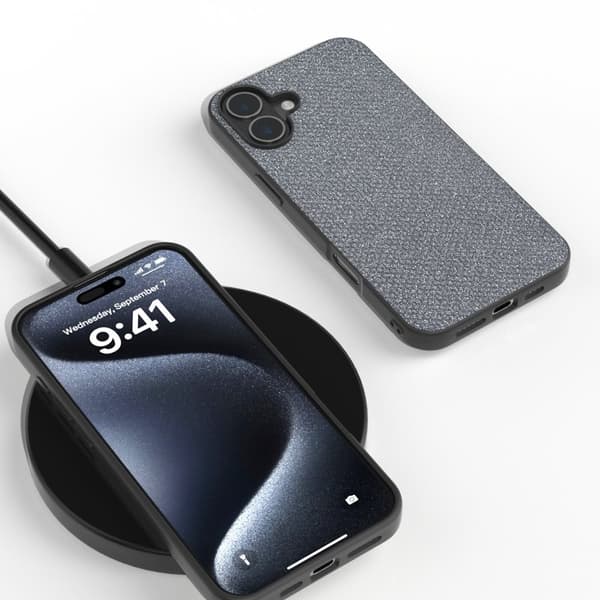 ABEEL Mobilskal till iPhone 16 Plus Rhinestone Textur Grå Svart Kant
