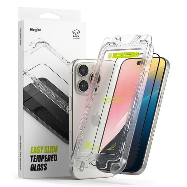 [2-Pack] Ringke iPhone 16 Pro Max Härdat glas Skärmskydd Easy Slide - Svart Svart