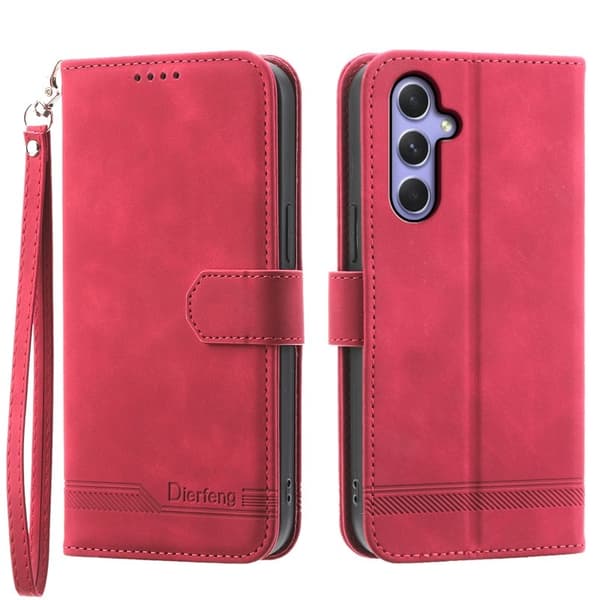 DIERFENG DF-03 Samsung Galaxy A55 5G Plånboksfodral Konstläder - Röd