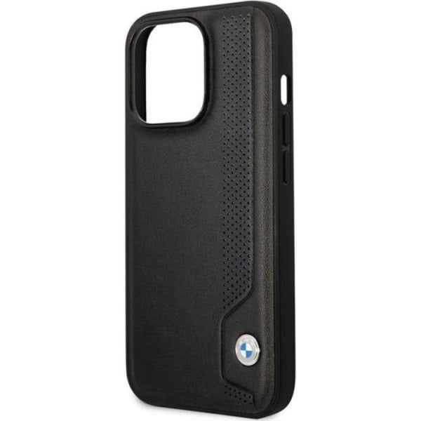 BMW iPhone 14 Pro Max matkapuhelimen suojakuori, nahka siniset pisteet - musta