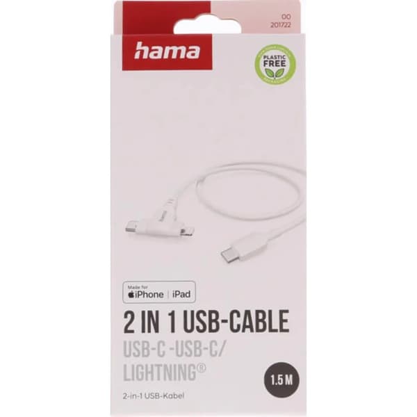 Hama USB-C til USB-C eller Lightning 1.5m kabel - hvid Vit