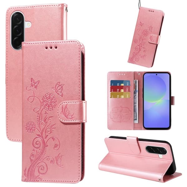 Samsung Galaxy A37 Plånboksfodral Konstläder Blomtryck Ställ - Rosa