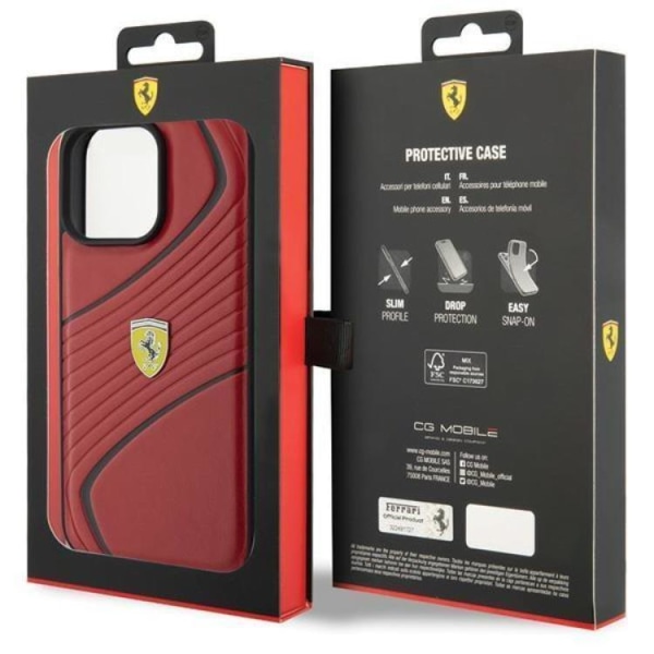 Ferrari iPhone 15 Pro -puhelinkuori Twist Metal Logo - Punainen