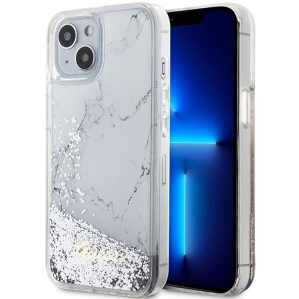 Guess iPhone 14 Cover Liquid Glitter Marble - Hvid Vit