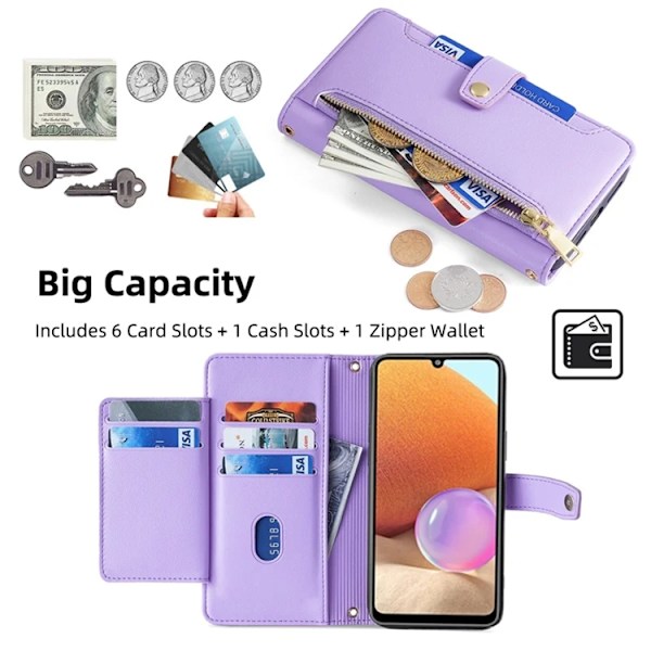 Galaxy A32 4G Plånboksfodral med Handledsrem Lila
