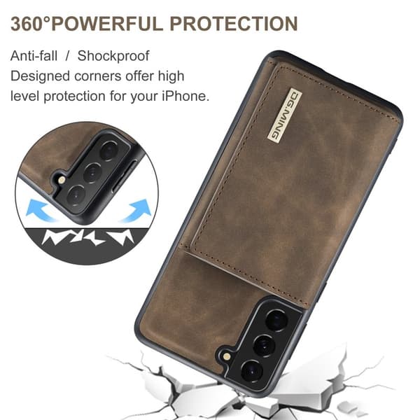 DG.MING M1 Series Plånboksfodral Konstläder för Samsung Galaxy S21 5G - Brun