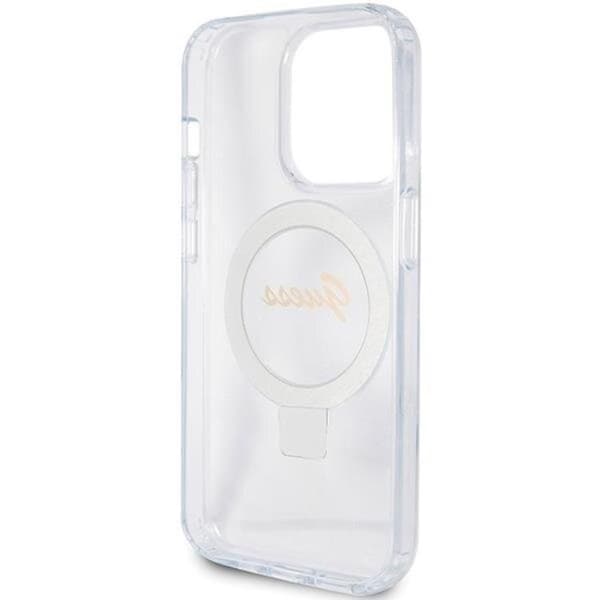 Guess Mobilskal till iPhone 15 Pro Magsafe Ringställ Script Glitter Transparent