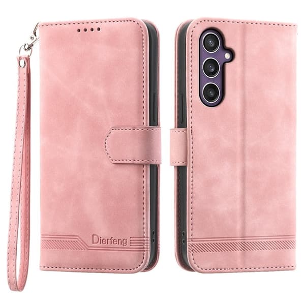 DIERFENG DF-03 Plånboksfodral KonstläderFlip - Rosa för Samsung Galaxy S24+