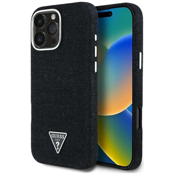 Guess telefontaske til iPhone 16 Pro Max MagSafe Denim Triangle Svart