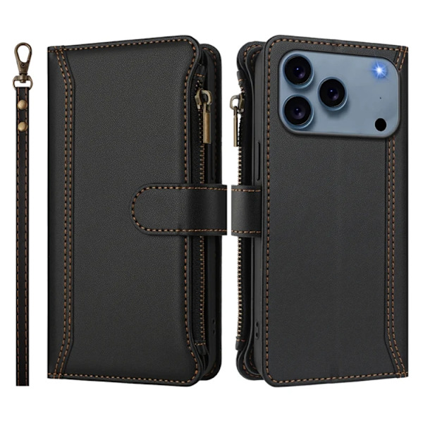 iPhone 17 Pro Max Plånboksfodral 9 Kortfack - Svart Svart