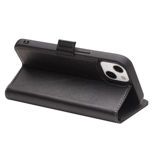 QIALINO iPhone 13 Mini Plånboksfodral Äkta Läder Flip Folio Svart