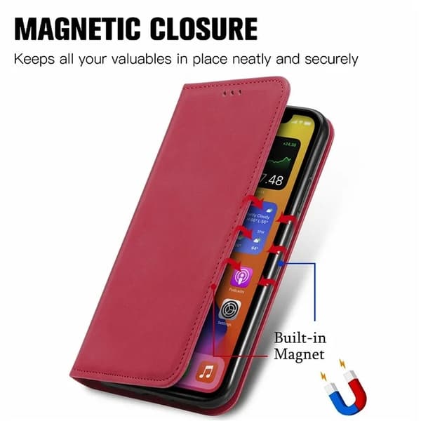 Google Pixel 10/10 Pro Konstläder Plånboksfodral Magnetic Absorption - Röd Röd