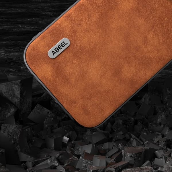 ABEEL Mobilskal till iPhone 15 Pro Texturerad PU Läder PC+TPU Brun