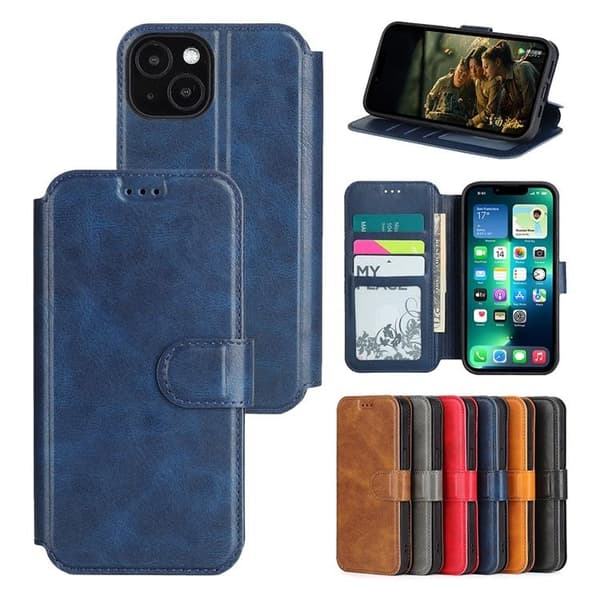 BOOM iPhone 14 Plus Plånboksfodral Calfskin - Blå Blå