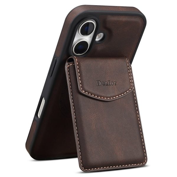 DENIOR D19 Mobilskal till iPhone 16 Plus Läder+PC+TPU Brun