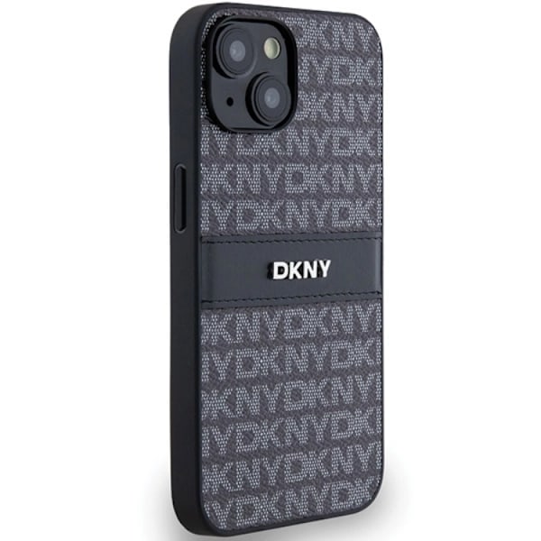 DKNY iPhone 15/14/13 Mobilskal Läder Mono Stripe & Metal Logo - Svart