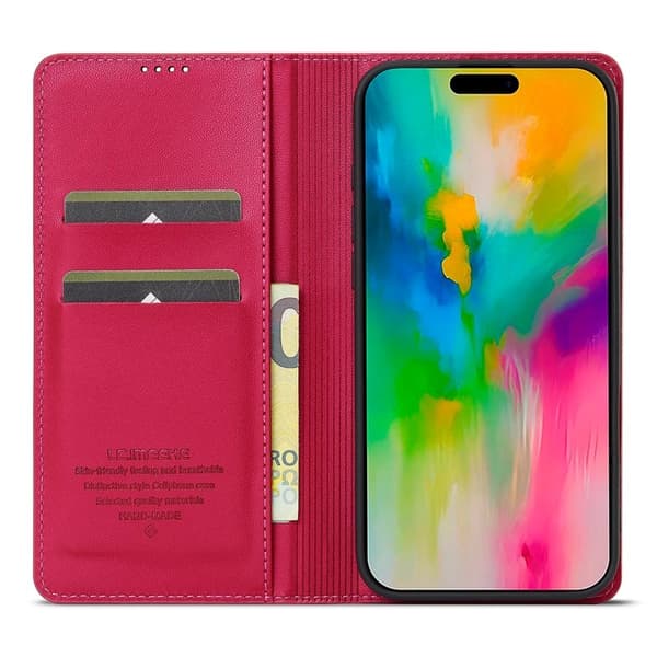 LC.IMEEKE L1 Series iPhone 16 Plus Plånboksfodral Konstläder - Röd