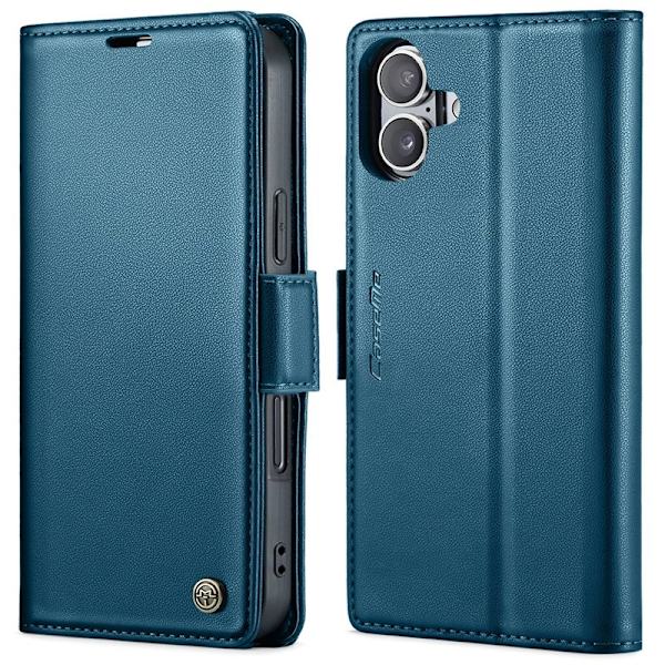 CASEME Plånboksfodral Konstläder för iPhone 16 Plus RFID-Skydd Blå