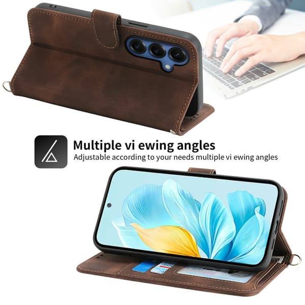Plånboksfodral för Samsung Galaxy S26 Plus Konstläder Blommönster - Brun