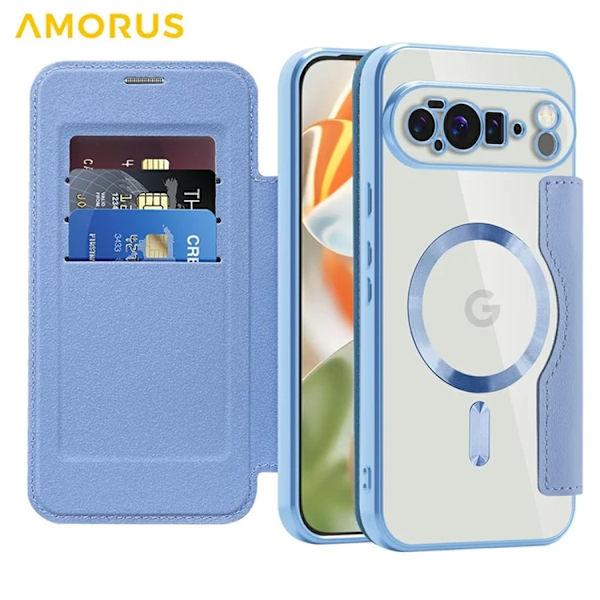 AMORUS Google Pixel 10 Pro XL Plånboksfodral Magsafe RFID-Skydd - Blå Blå