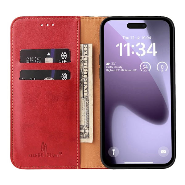 FIERRE SHANN för iPhone 17 Plånboksfodral Konstläder - Röd