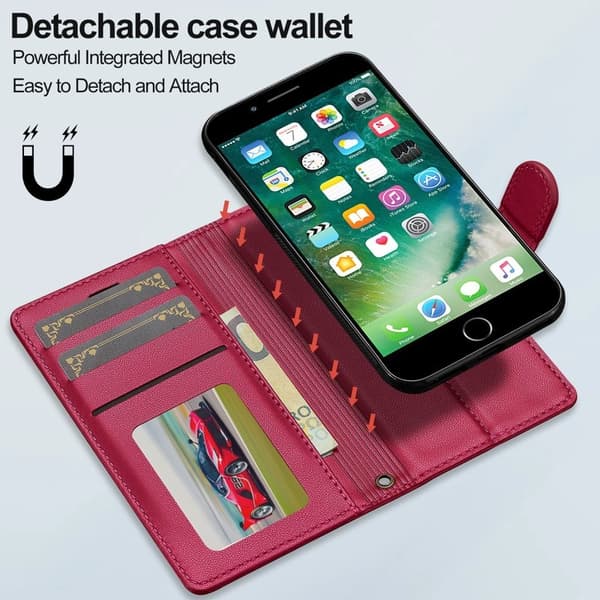 LC.IMEEKE L2 Plånboksfodral för iPhone SE (2022) - Konstläder - Röd