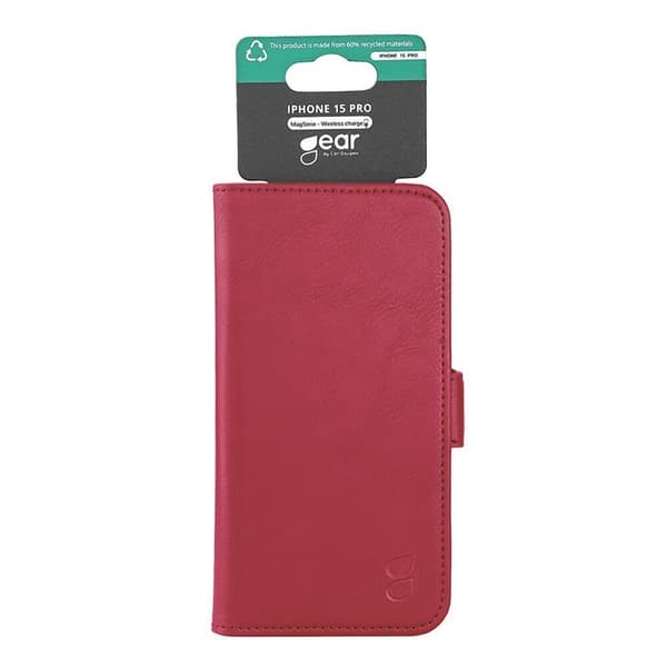 Gear iPhone 15 Pro Plånboksfodral Magsafe - Mörkröd Röd