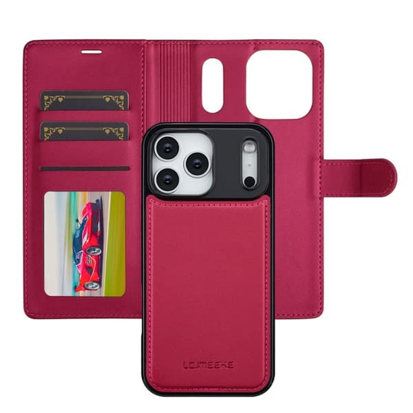LC.IMEEKE L2 Series iPhone 17 Pro Plånboksfodral Konstläder - Röd