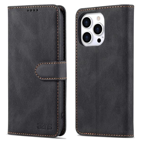 AZNS iPhone 13 Pro Plånboksfodral i Konstläder - Skyddande - Svart