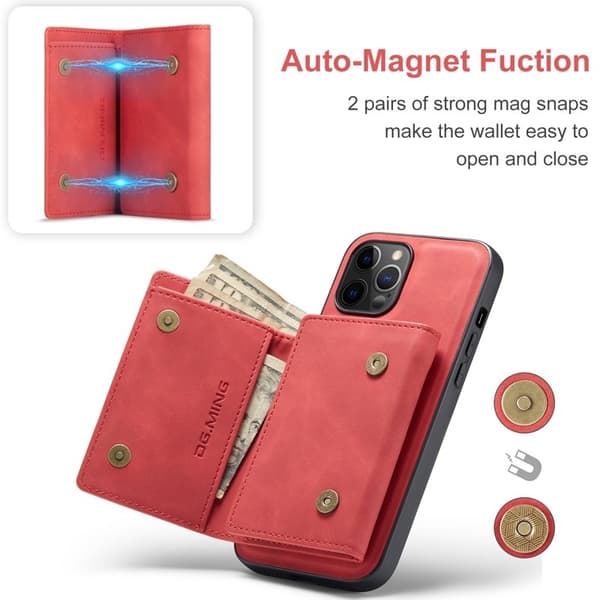 DG.MING M1 Series Plånboksfodral Konstläder med Ställ för iPhone 12 Pro Max Röd