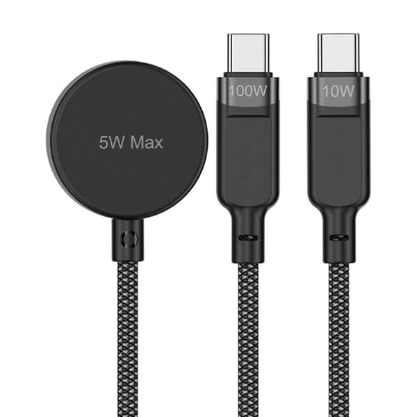 Acefast 3in1 USB-C - 2x USB-C 100W Qi-kabel 1,2 m 480 MB/s Sort Svart