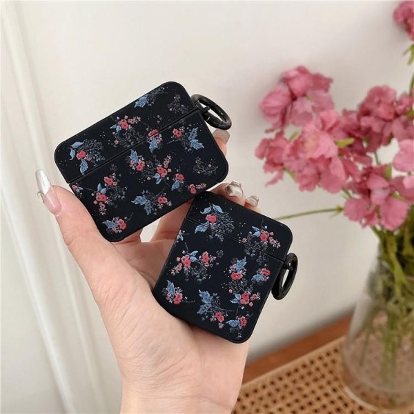 Airpods 3 Skal Flower Pattern med Ringspänne - Svart/Blå