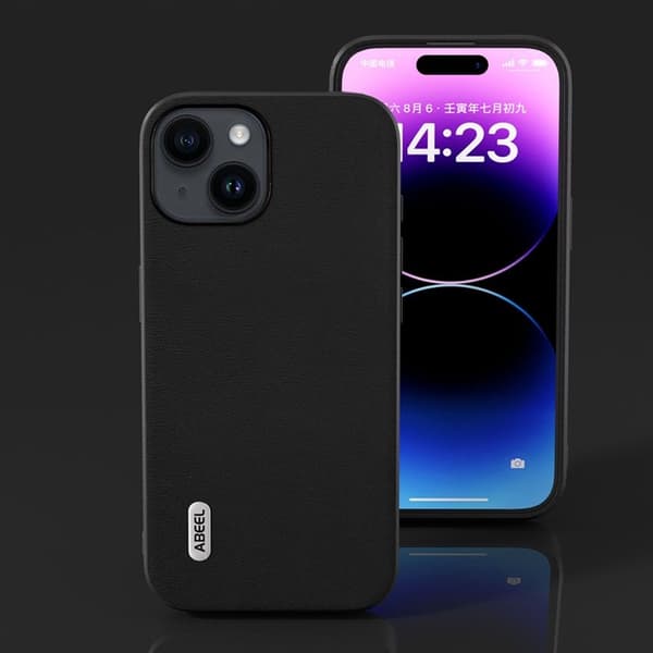 ABEEL Mobilskal till iPhone 15 Plus Texturerat PU Läder TPU - Svart