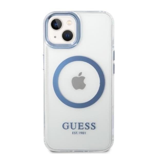 GUESS iPhone 14 Plus Skal Magsafe Metal Outline - Blå Blå