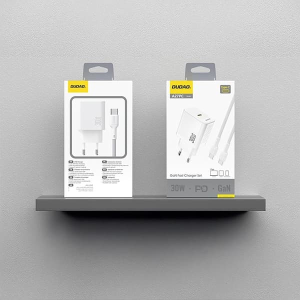 Dudao hurtigoplader USB-C PD 30W GaN med USB-C kabel A27PCEU - hvid Vit