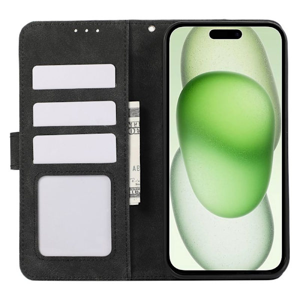 ABEEL iPhone 15 Plus Konstläder Plånboksfodral RFID-Skydd Svart