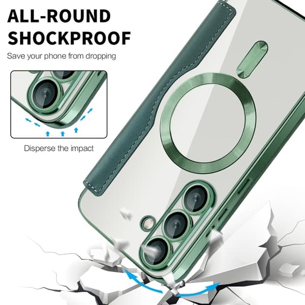 Galaxy S25 Plus Plånboksfodral MagSafe Rhombus Läder - Svartgrön Grön