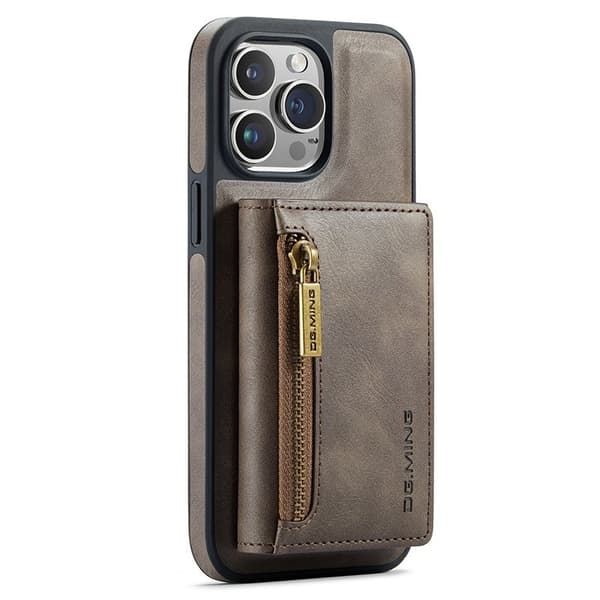 DG.MING M5 Series Mobilskal till iPhone 14 Pro 2-i-1 Plånboksfodral Brun