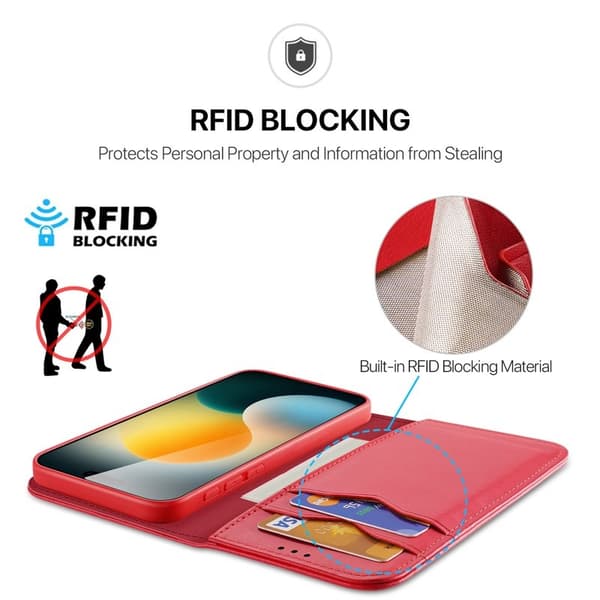 DUX DUCIS Hivo iPhone 17 Plånboksfodral Äkta läder - Röd Röd