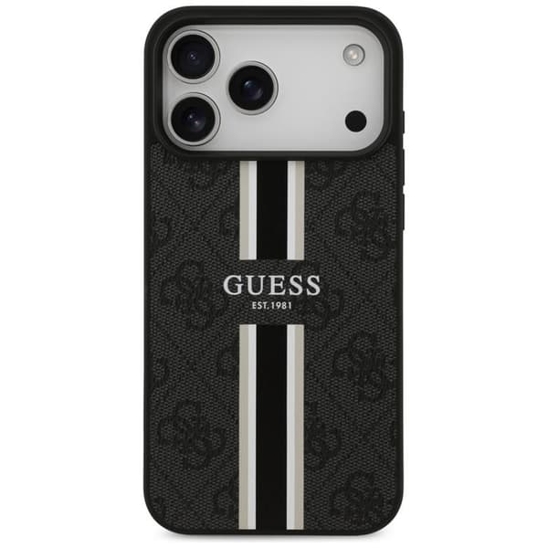 Guess telefontaske til iPhone 17 Pro Max MagSafe 4G trykte striber - sort Svart