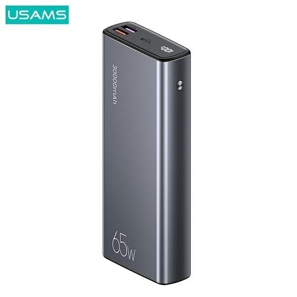 USAMS Powerbank 30000mAh 65W 2xUSB-A 1xUSB-C Med USB-C Kabel Svart